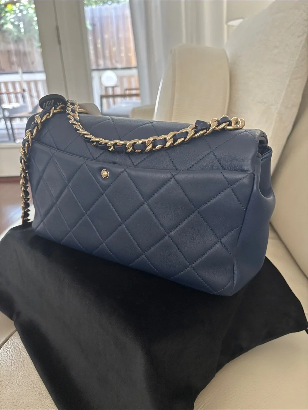 CHANEL Navy Quilted Shoulder Bag with Gold Hardware